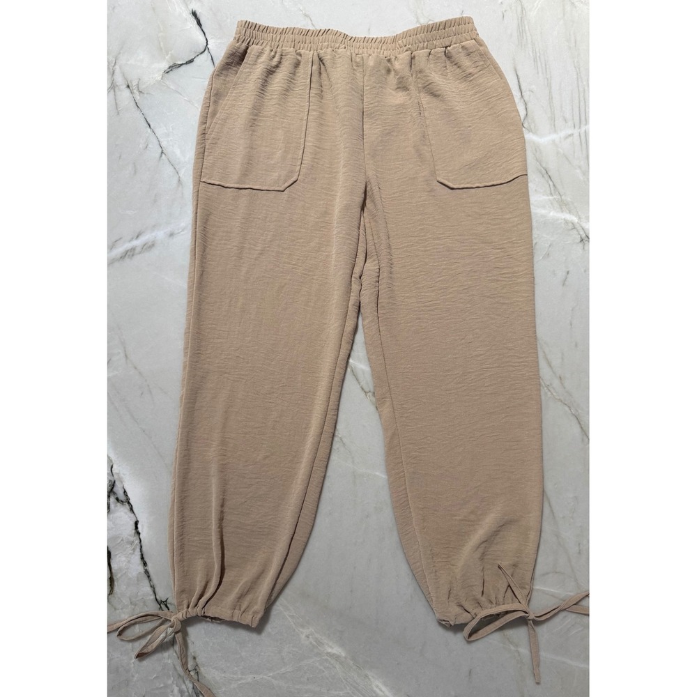 Wren New York Tan Beige Textured Tie Cuff Jogger Pants Womens Size Medium
